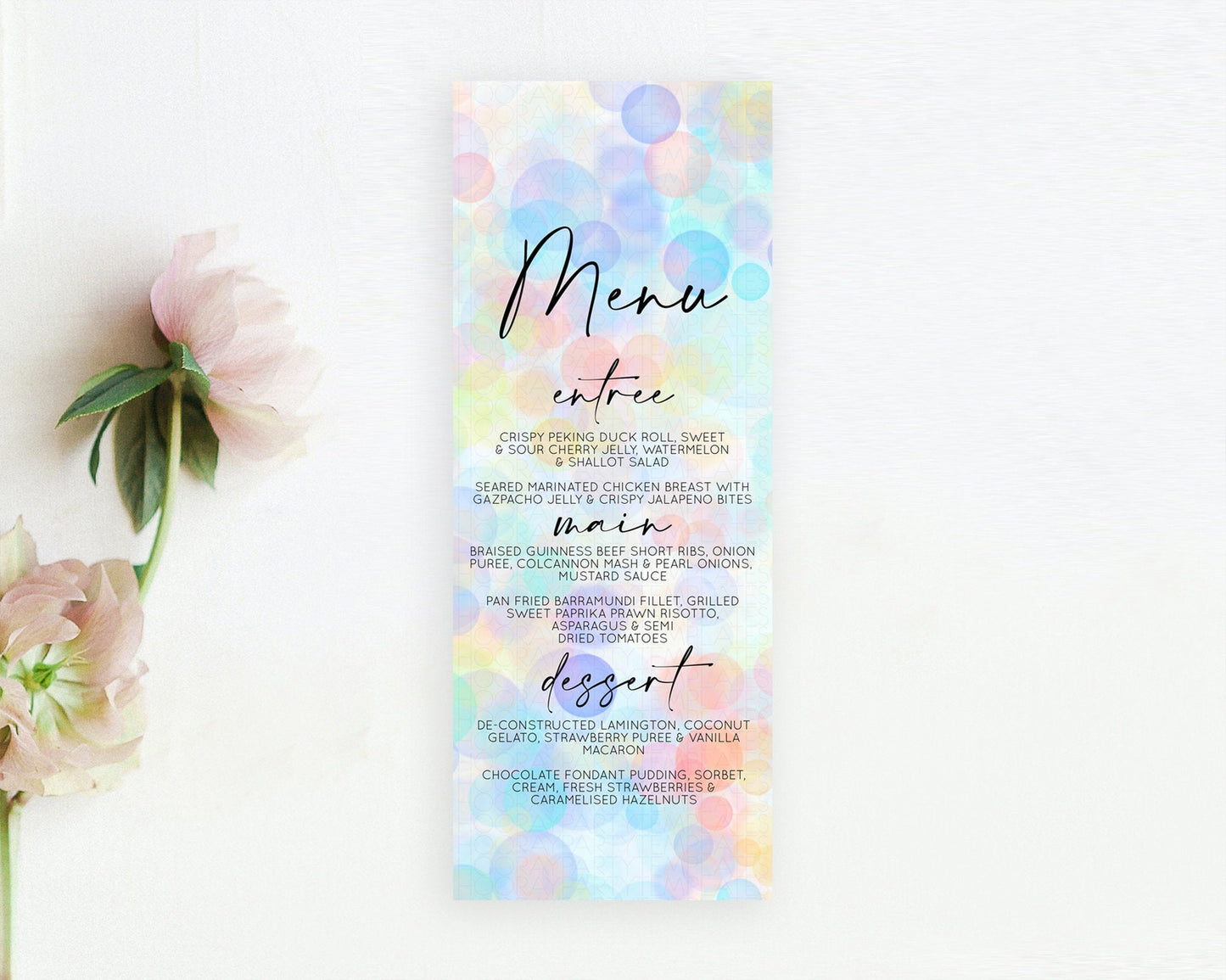 Pastel Menu Bubbles Menu Template Bubble Bath Table Decor Rainbow Pastel Colorful Confetti Dinner Dessert Menu Party Food Menu D10446