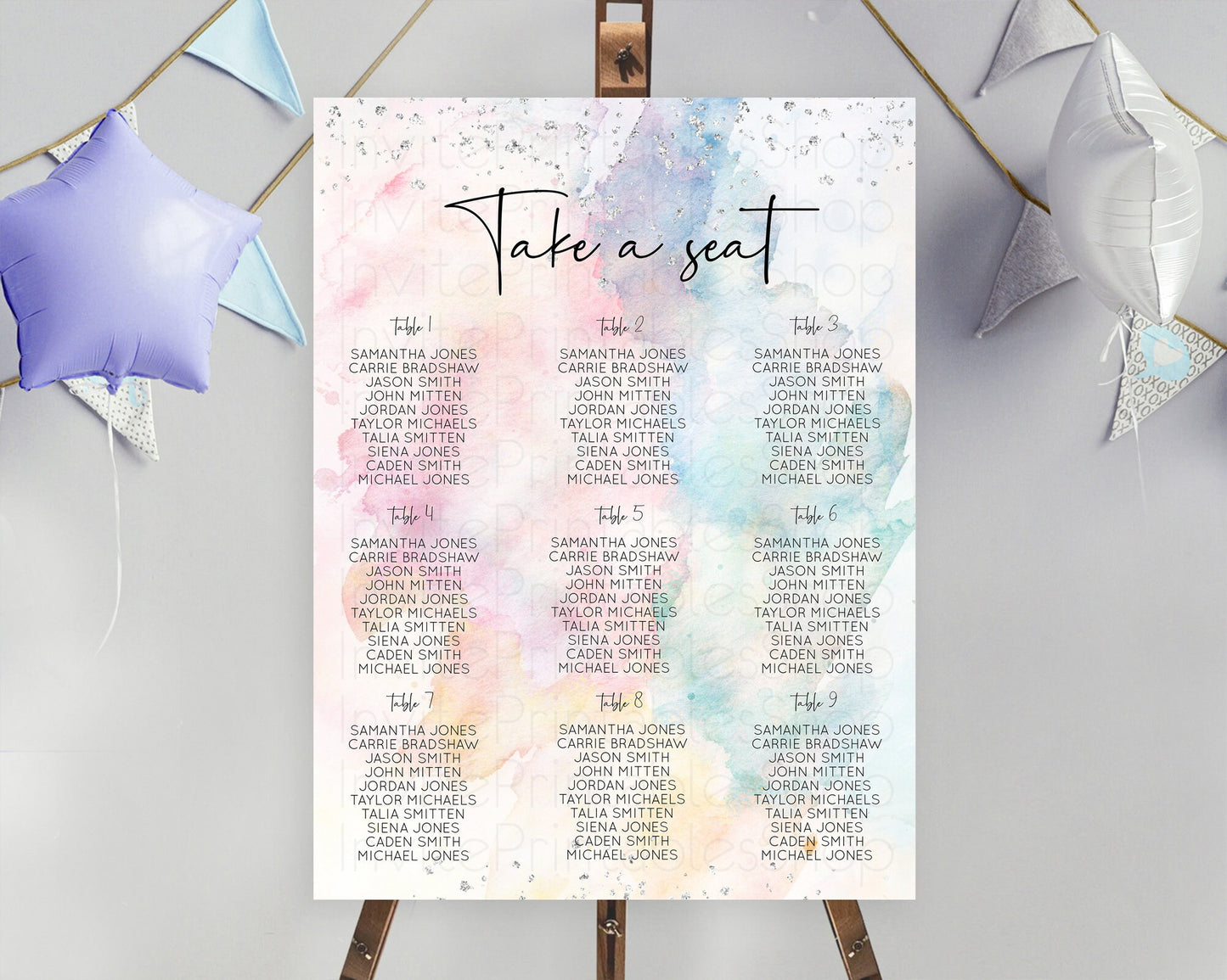 Rainbow Seating Chart Pastel Seating Chart Silver Sprinkles Colorful Pastel Watercolor Seating Sign Ombre Pastel Take A Seat D10945