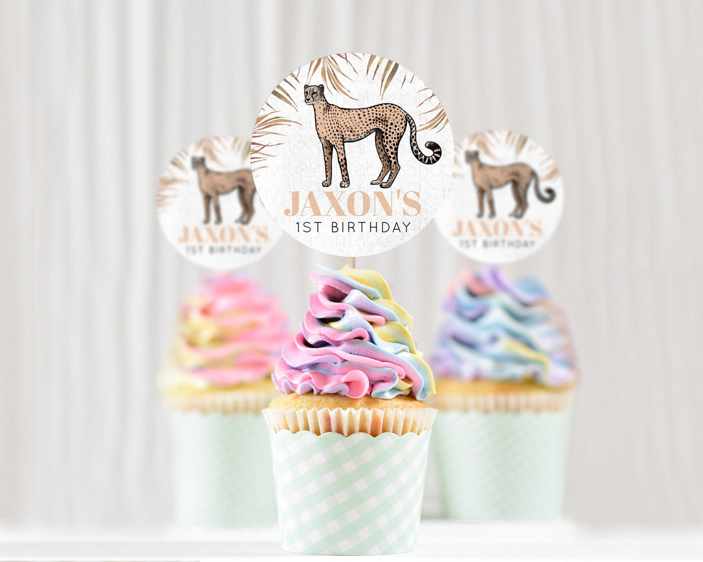 Cheetah Cupcake Toppers Cheetah Cupcake Cheetah Safari Cupcake Adventure Cheetah Cupcake Topper Palm Leaf Zoo First Birthday Decor D10291