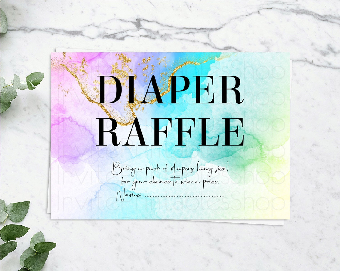 Pastel Diaper Raffle Card Pastel Rainbow Diaper Raffle Insert Colorful Ombre Watercolor Diaper Ticket Confetti Glitter Raffle Game D10393