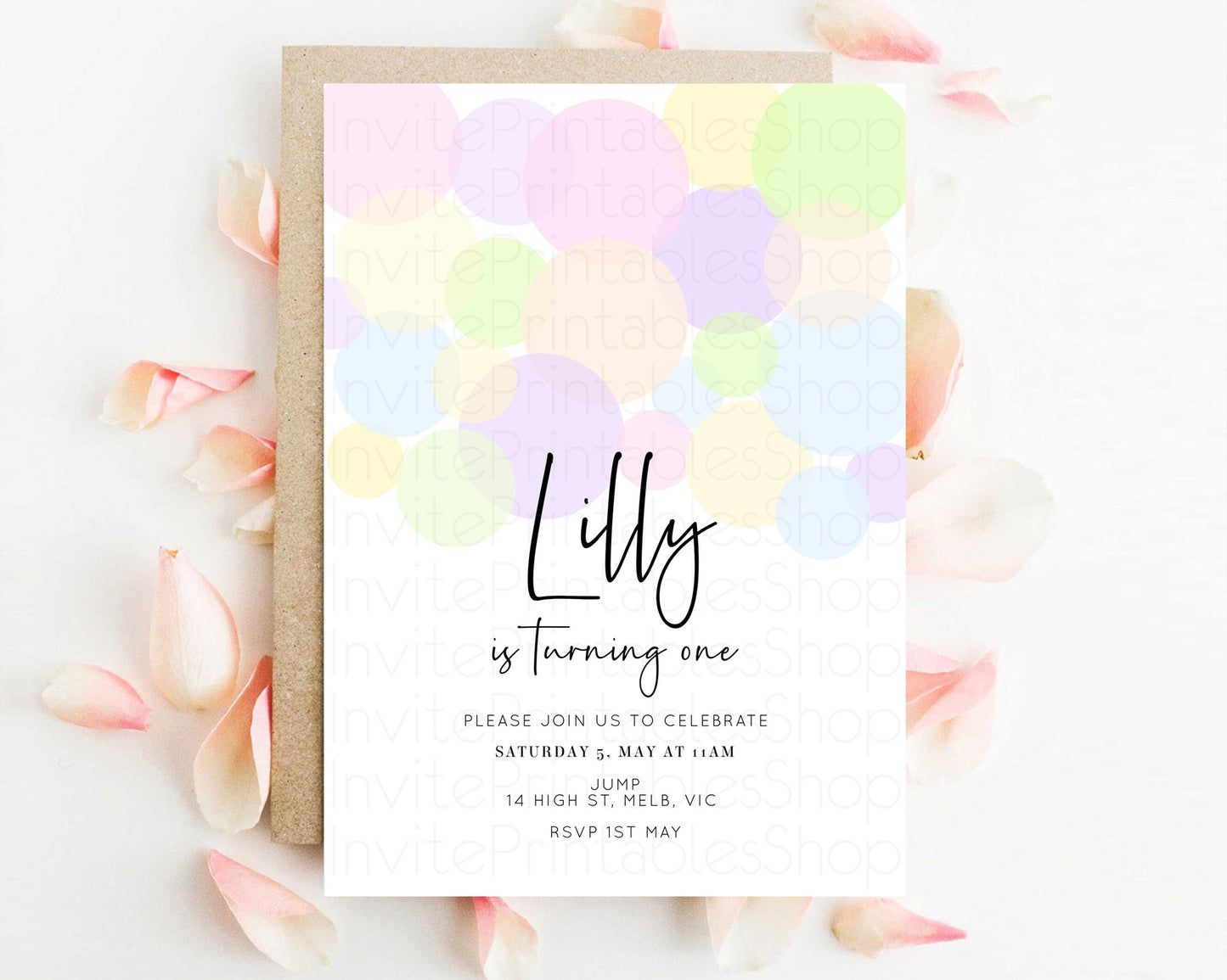 Bubbles Birthday Invitation Rainbow Confetti Invite Pastel Sprinkles Invite Pastel Colorful Art Fun Simple Birthday Invite 1st 2nd 3rd 208