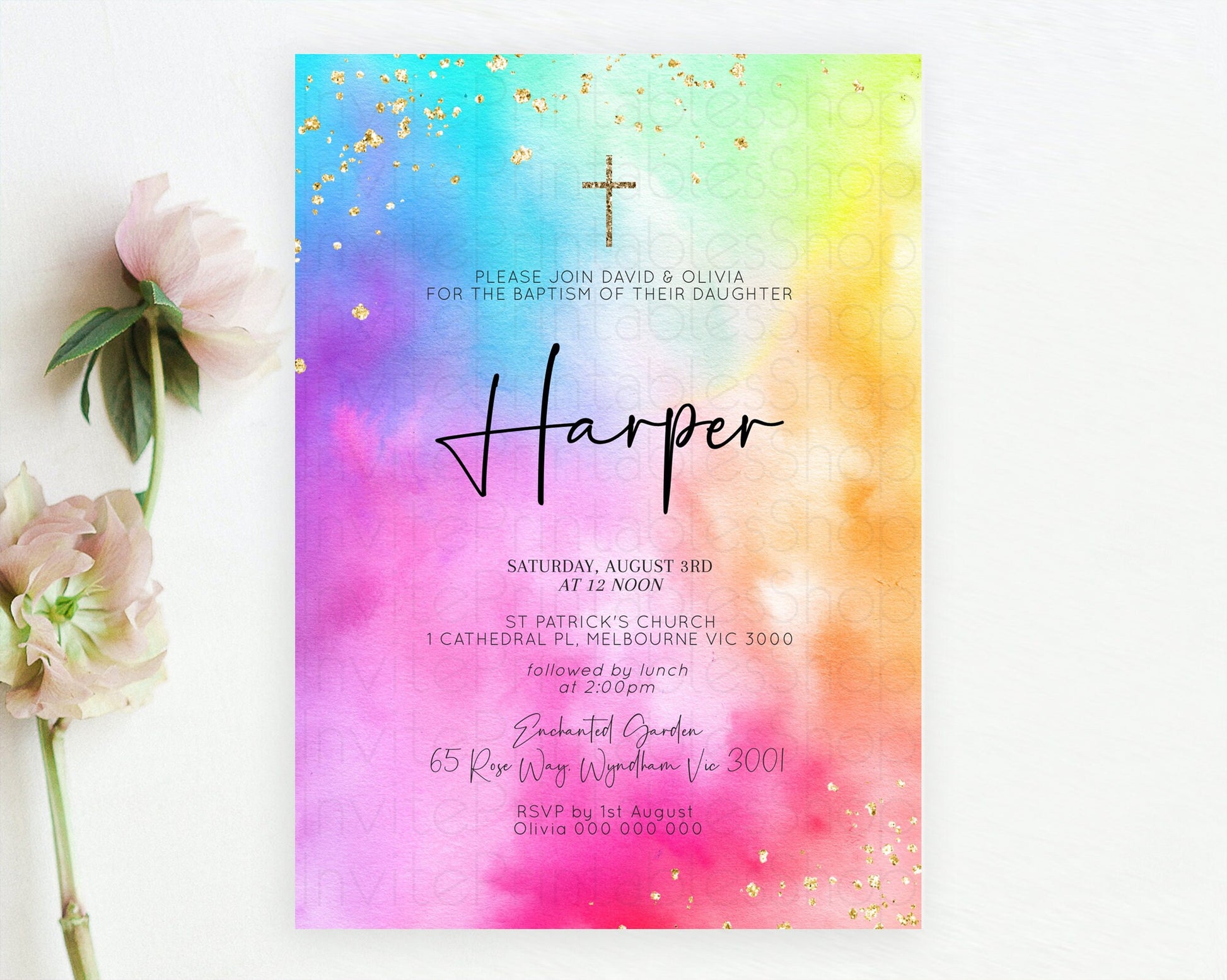 Editable Tie Dye Baptism Invitation Rainbow Baptism 1st Birthday Invitation