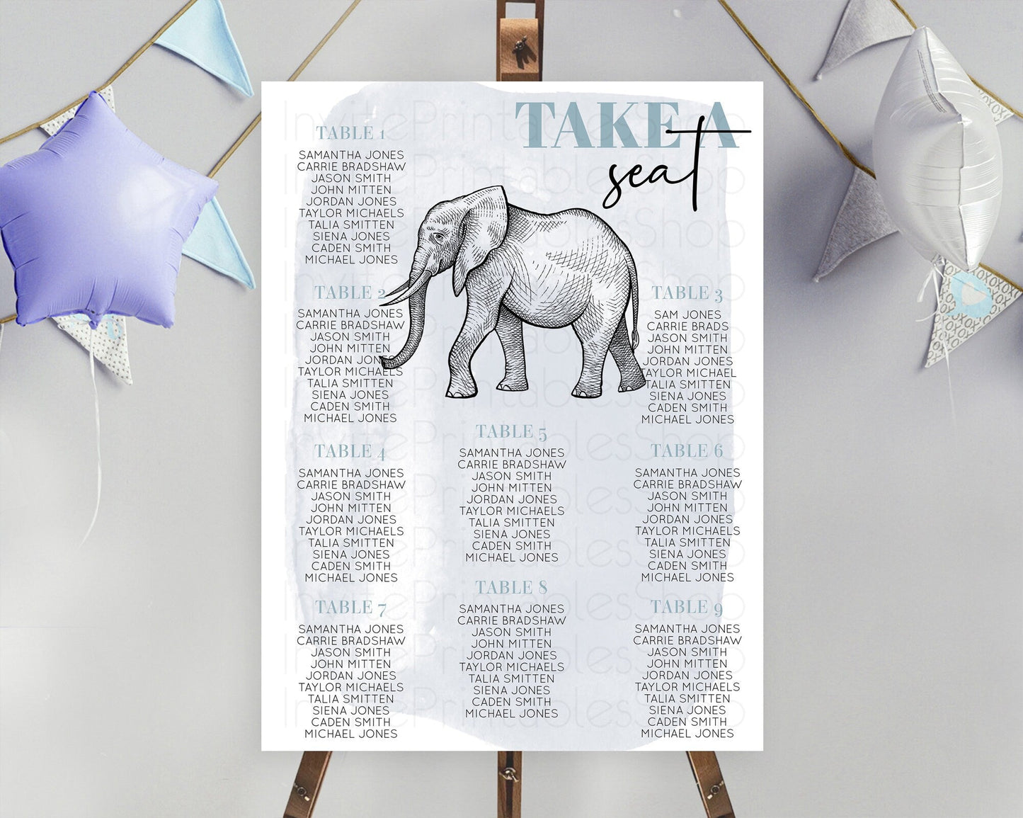 Elephant Seating Chart Elephant Seating Sign Elephant Party Safari Adventure Elephant Take A Seat Elephant Decor Zoo Fern Palm Leaf D10811