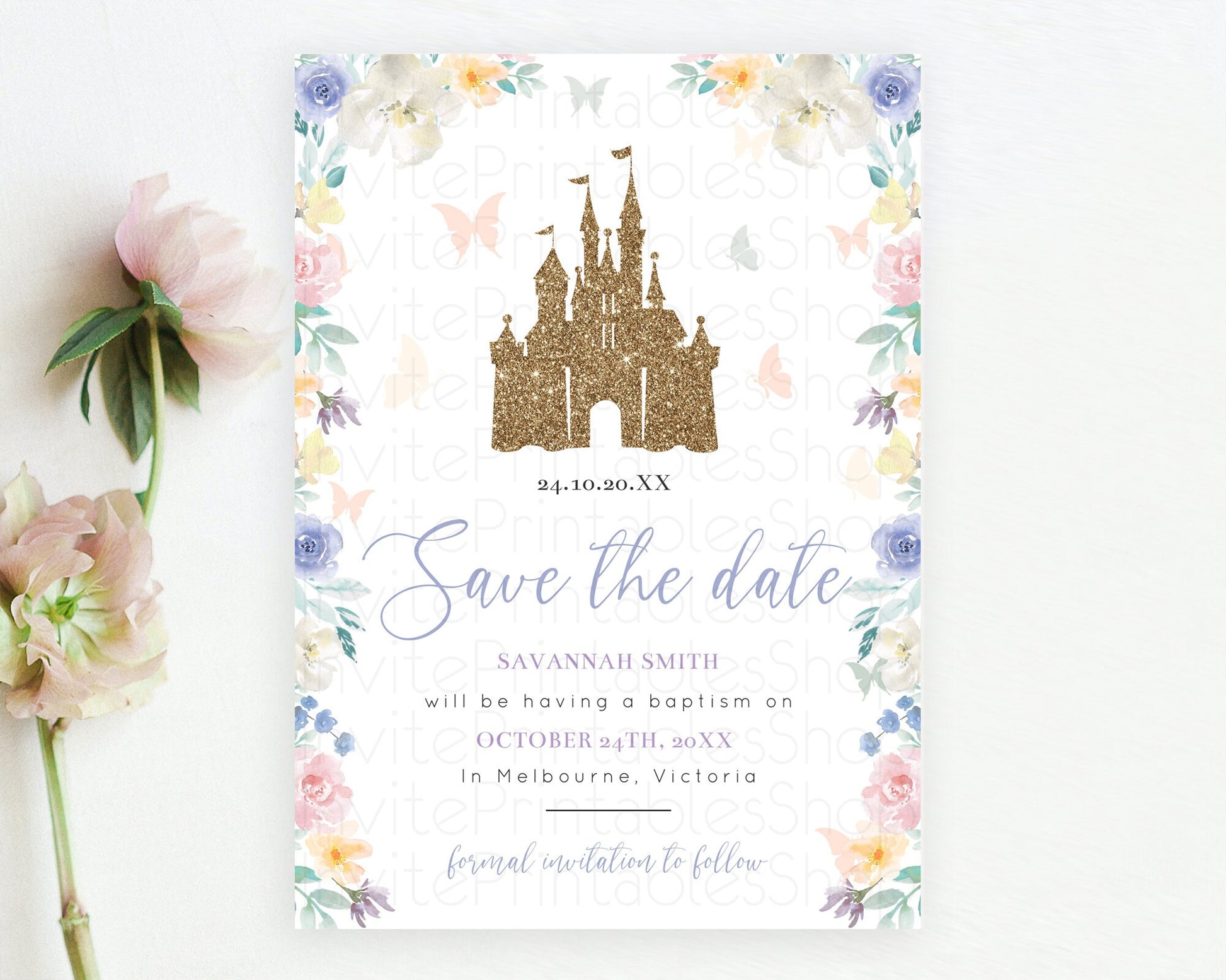 Editable Princess Save The Date Template Secret Garden Enchanted Castle Past