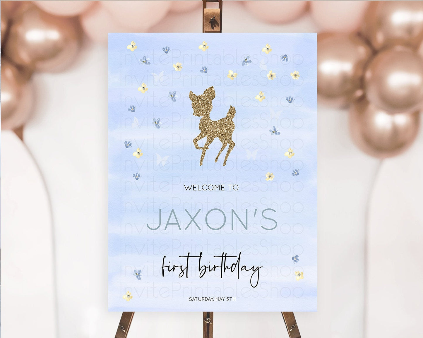 Fawn Welcome Sign Deer Welcome Board Floral Deer Welcome Poster Enchanted Forest Butterfly Pastel Floral First Birthday Welcome Sign D10863