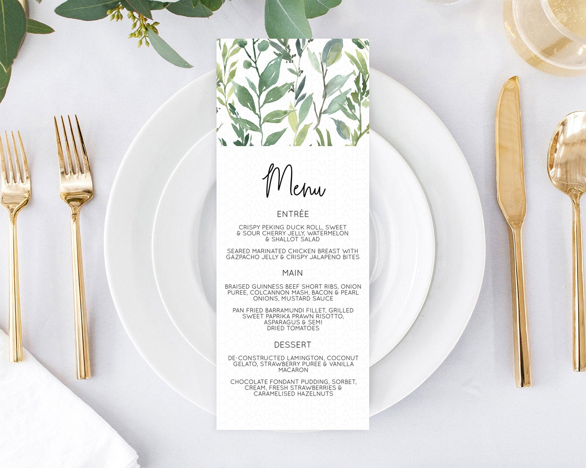 Editable Leafy Menu Green Leaf Menu Template Eucalyptus Fern Leaves Decor Wa