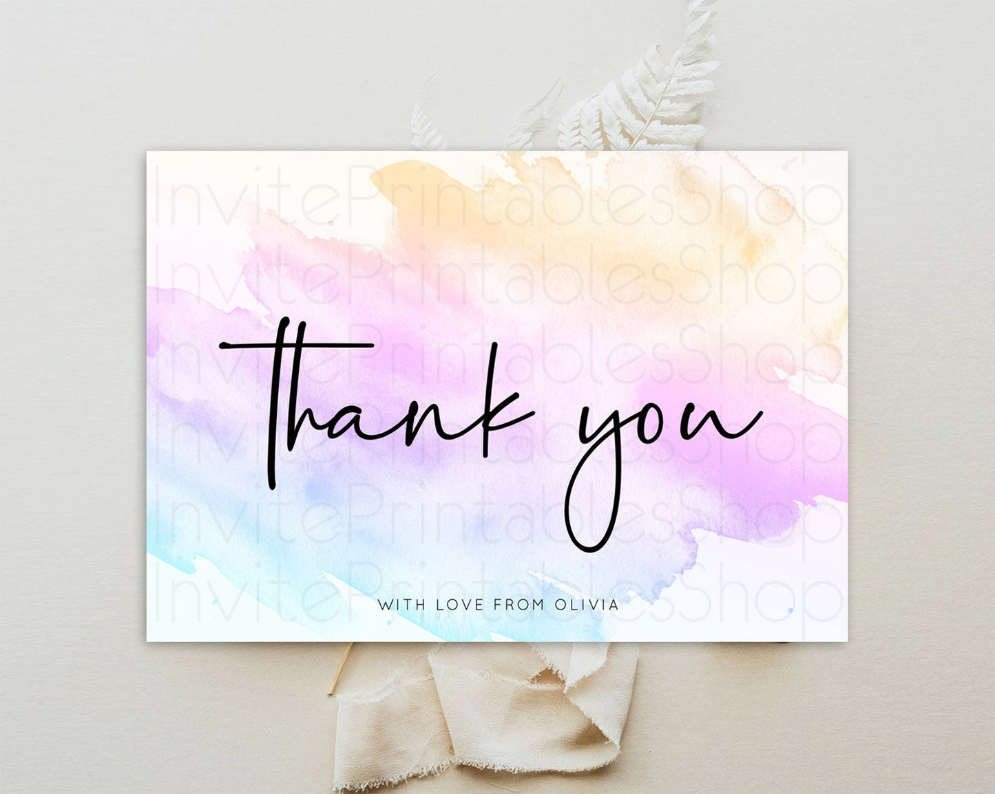 Pastel Thank You Rainbow Thank You Card Colorful Pastel Birthday Thank You Card Confetti Watercolor Pastel Teacher Thank You Cards D10177