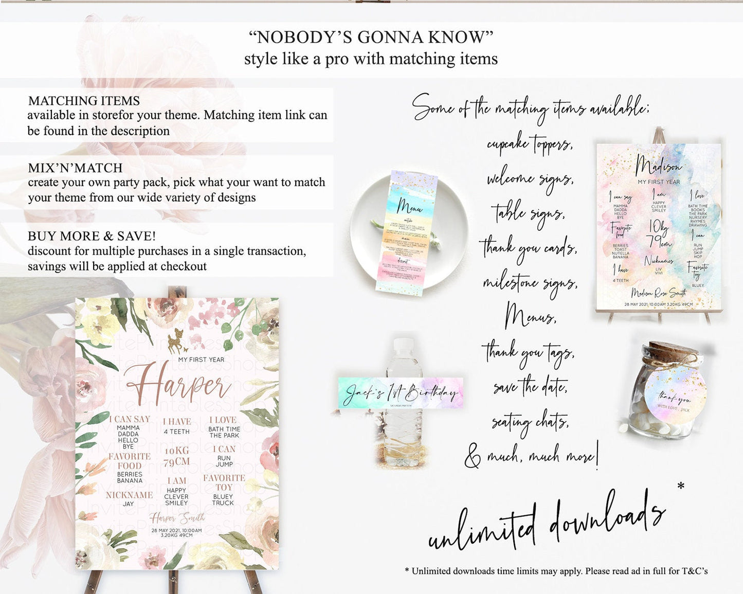 Fawn First Birthday Milestone Board Deer First Birthday Milestone Poster Enchanted Forest Butterfly Pastel Flowers 1st Birthday Sign D10193