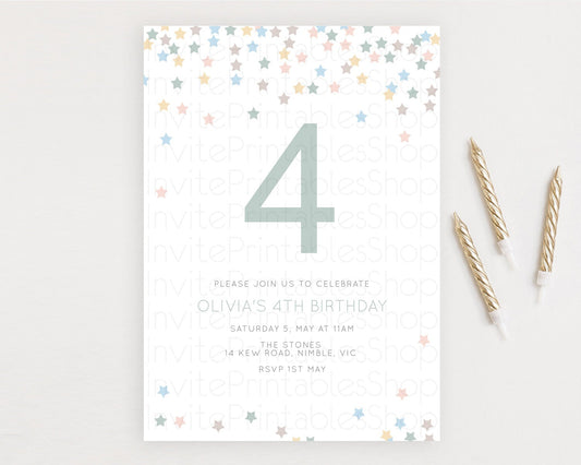 Star Birthday Invitation Pastel Stars Invite Shooting Star Party Rainbow Colorful Confetti Twinkle Little Star 2nd First Birthday D10795