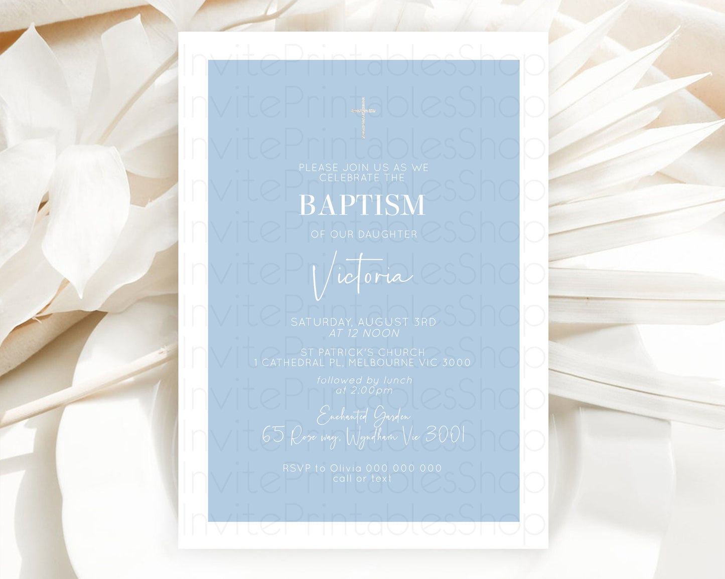 Blue Baptism Invitation Plain Blue Baptism 1st Birthday Invitation Minimalist Pastel Blue Christening Invitation Holy Communion D10734