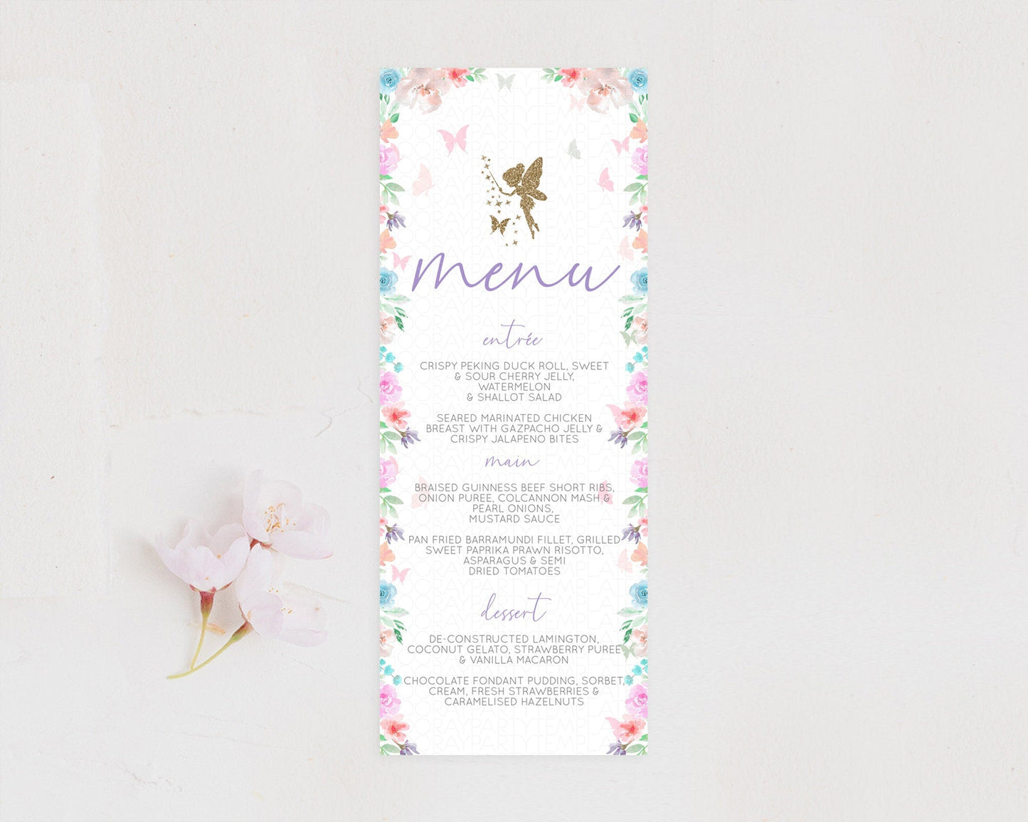 Fairy Menu Fairy Menu Template Enchanted Garden Pastel Floral Butterfly Table Decor Fairy Secret Garden Dinner Dessert Food Menu D10126