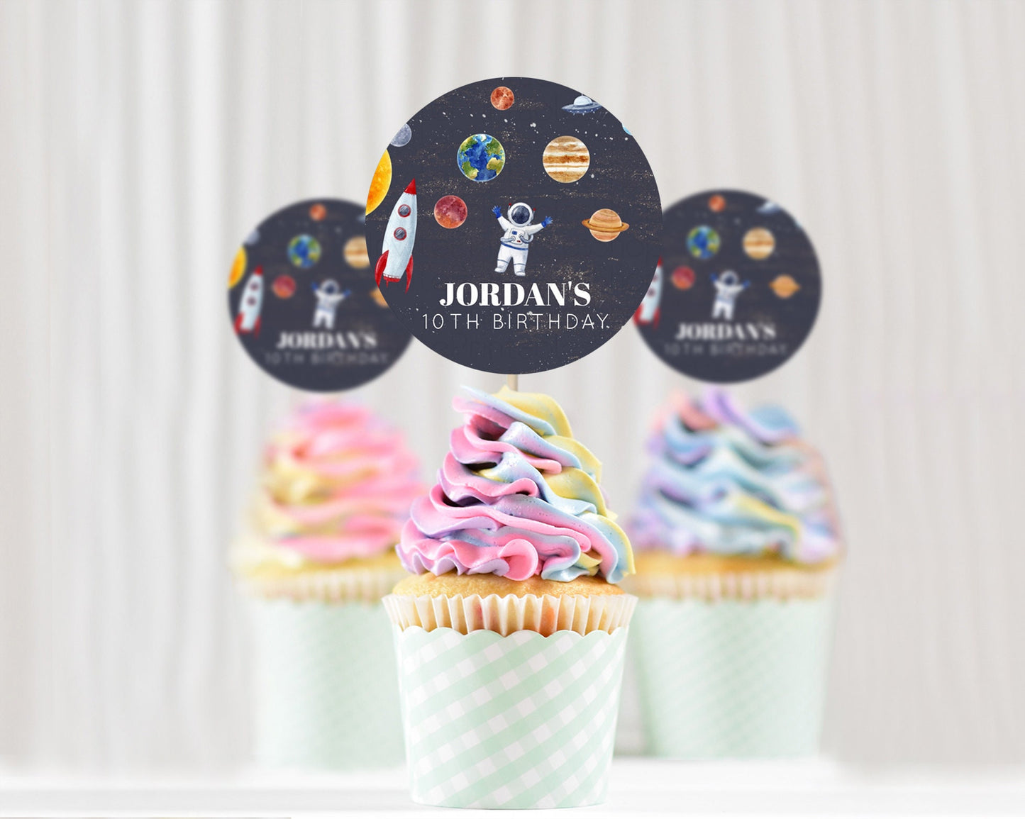 Space Cupcake Toppers Space  Décor First Trip Around the Sun Décor Decor Sky Stars Planets Milkyway Solar System Cupcake Topper D10144