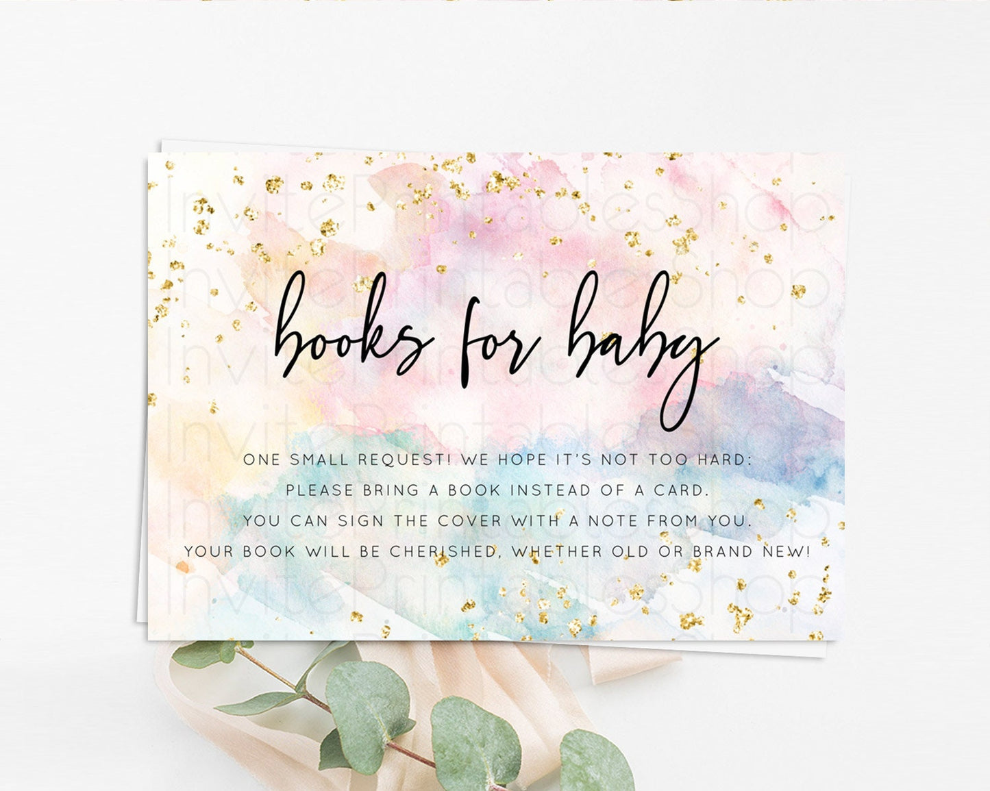 Pastel Books For Baby Card Pastel Rainbow Book Insert Colorful Ombre Watercolor Book Card Confetti Glitter Baby Book Poem Request D10276