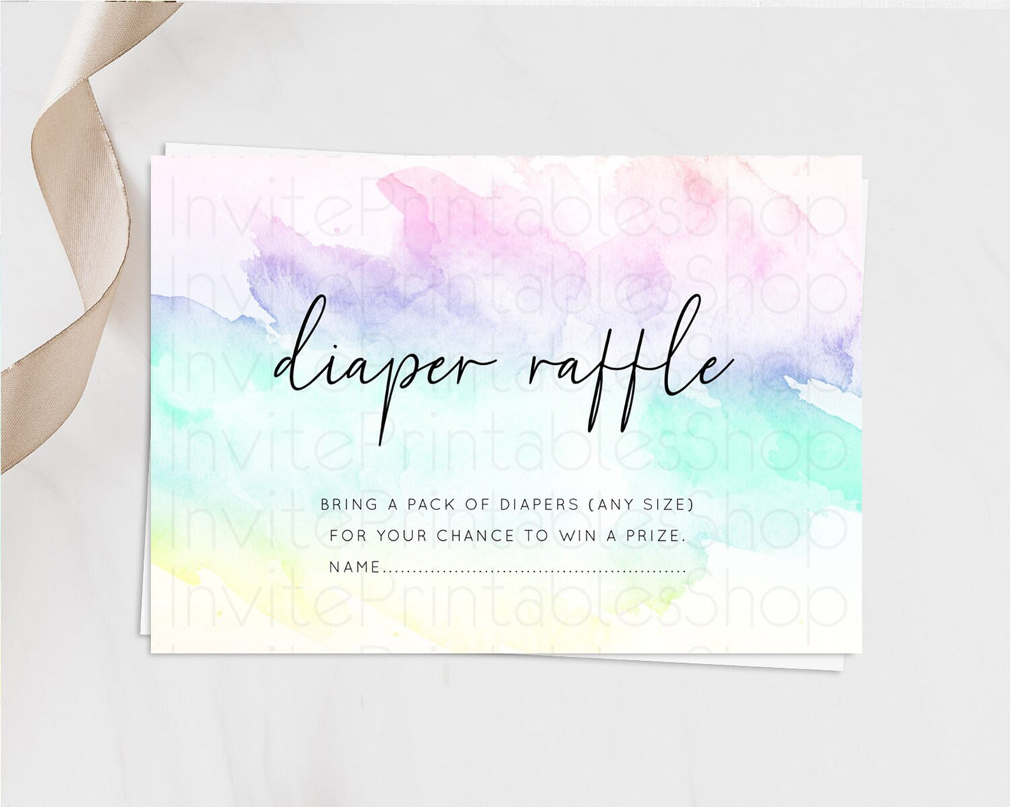 Pastel Diaper Raffle Card Pastel Rainbow Diaper Raffle Insert Colorful Ombre Watercolor Diaper Ticket Confetti Glitter Raffle Game D10231