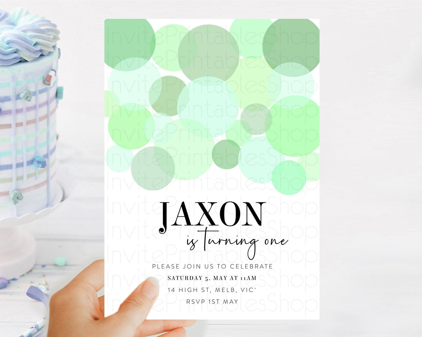 Pastel Birthday Invitation Green Confetti Birthday Invitation Confetti Birthday Invitation Bubbles Invitation 2nd 1st First Birthday 100207