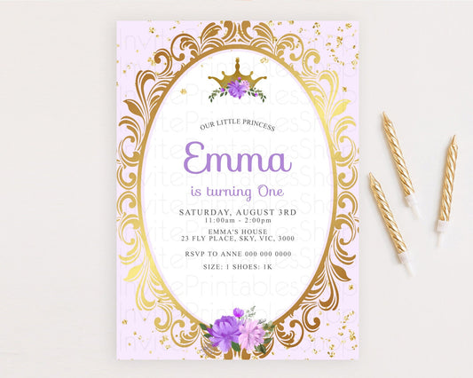 Princess Birthday Invitation Castle Invitation Royal Birthday Fairy Tale Enchanted Mirror Pastel Floral Garden 1st First Birthday D10138