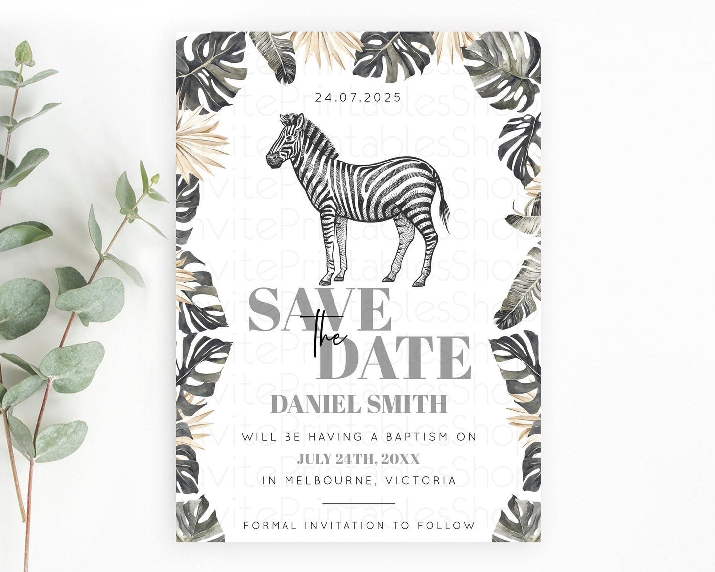 Zebra Save The Date Template Zebra Party Save The Date Safari Adventure Zebra Minimal Theme For 1st Birthday Baptism Baby Shower D10824