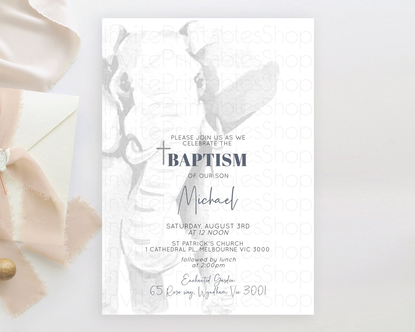 Elephant Baptism Invitation Elephant Baptism 1st Birthday Invitation Safari Christening Invitation TWO Wild ONE Jungle Adventure Zoo D10292