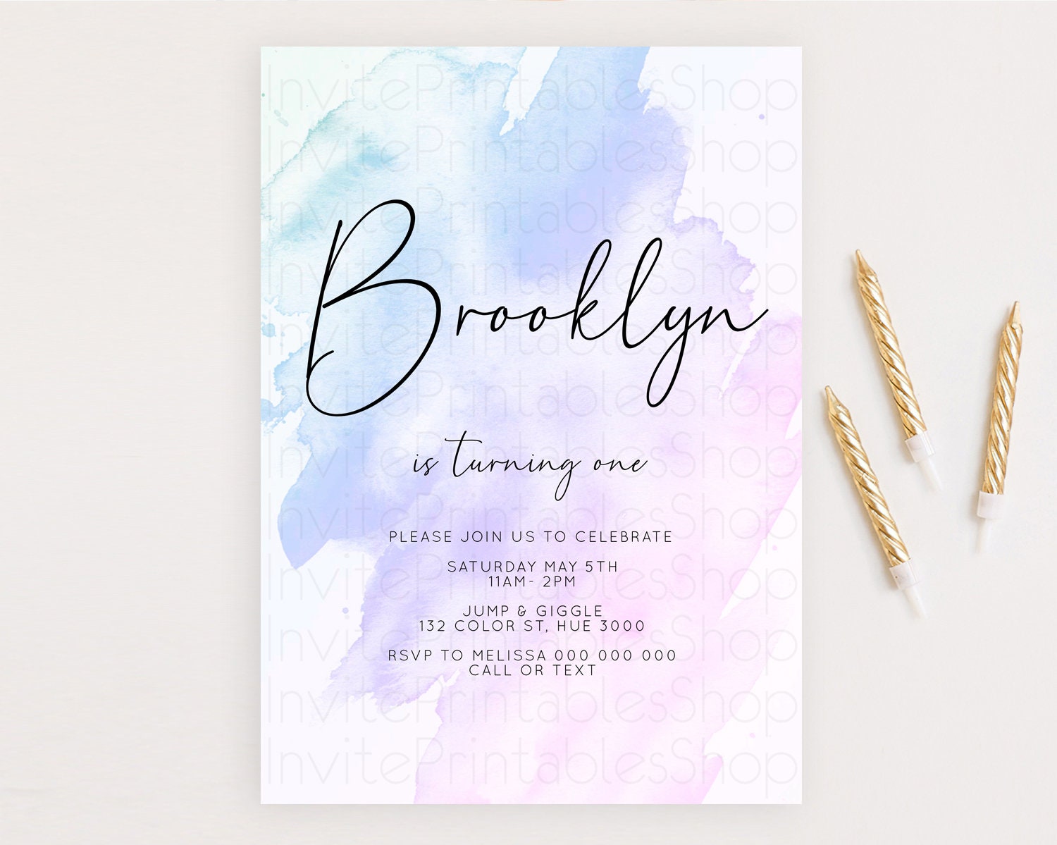 Editable Purple Birthday Invitation Purple Watercolor Invite Pastel Purple W
