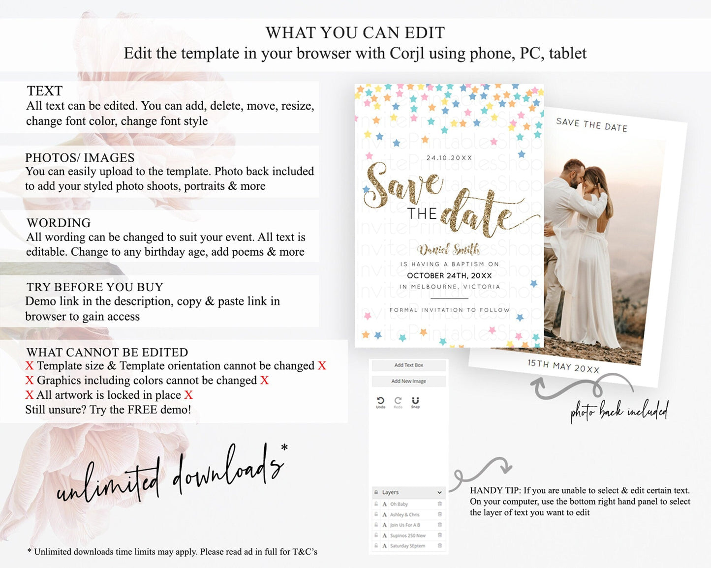 Twinkle Stars Save The Date Template Pastel Twinkle Little Star Party Shooting Star Confetti Sprinkles Birthday Baptism Baby Shower D10298