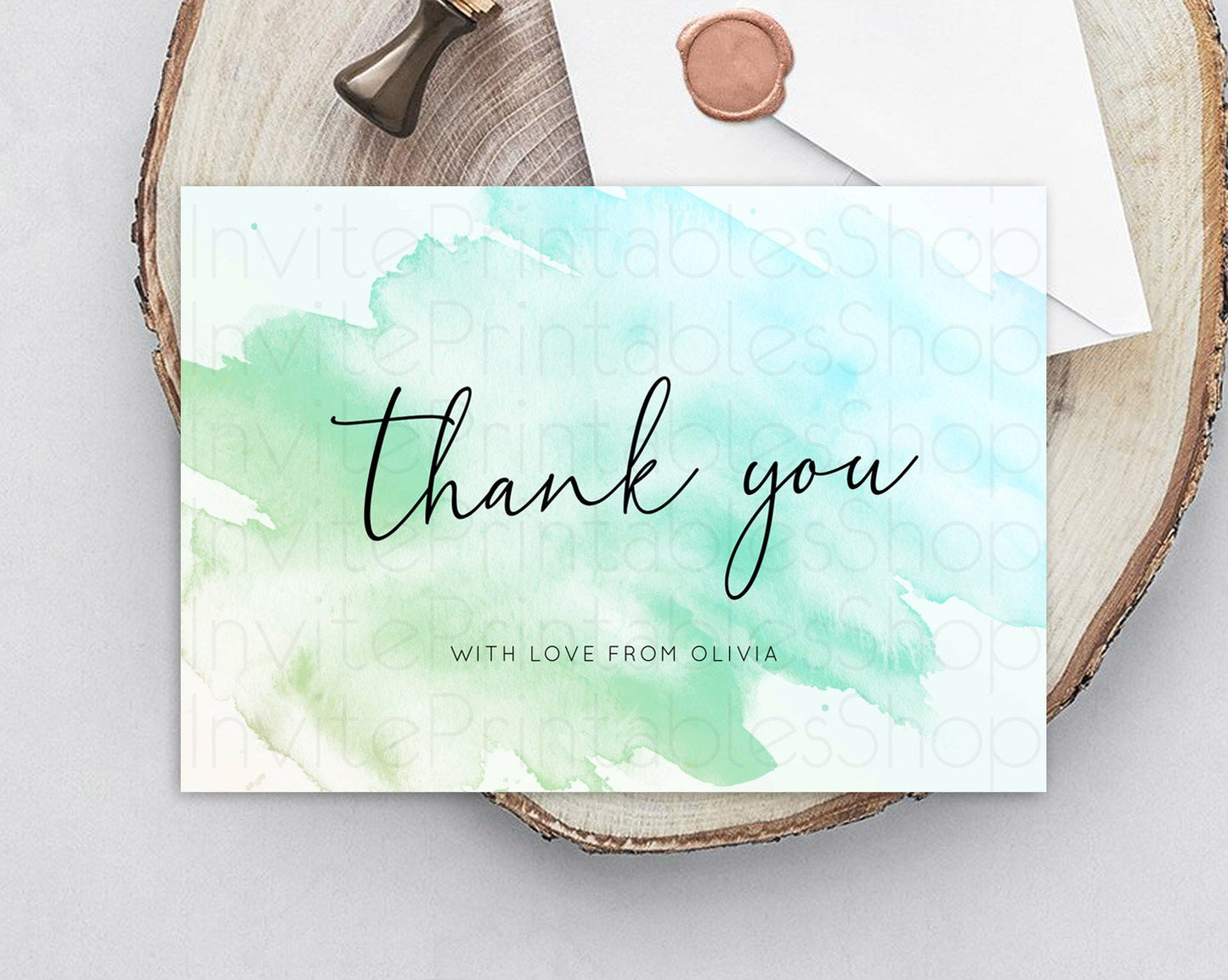 Green Thank You Green Watercolor Thank You Card Pastel Green Card Template Watercolor Splash Cards Teacher Thank You Card Template D10166