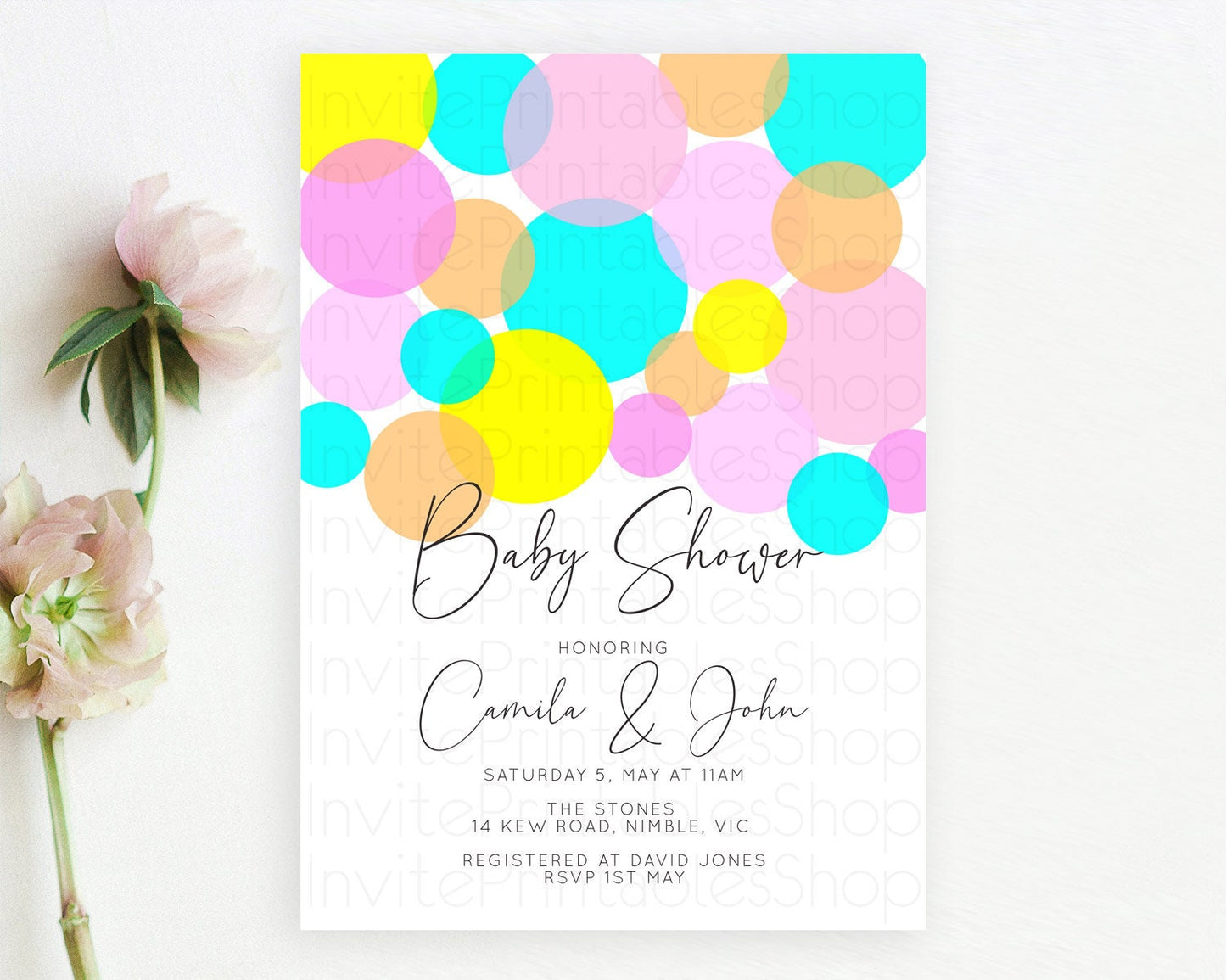 Editable Pastel Rainbow Baby Shower Invitation, Colorful Confetti, Sprinkles