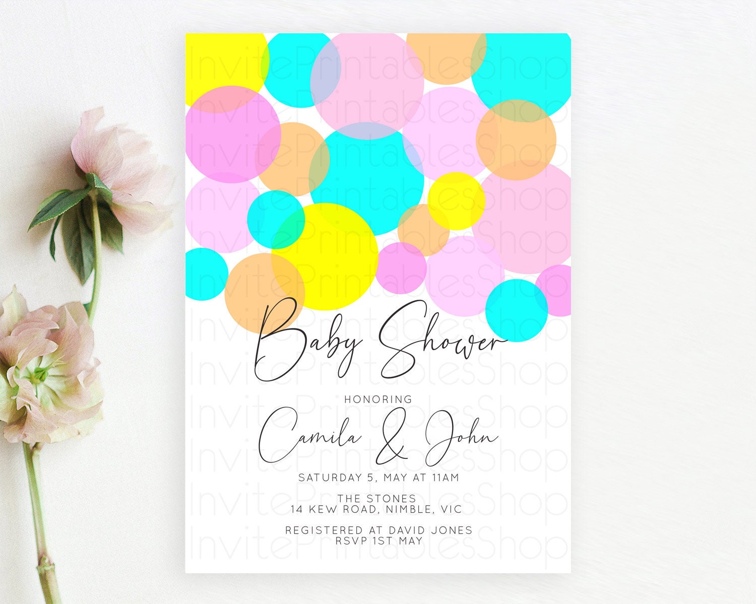 Editable Pastel Rainbow Baby Shower Invitation, Colorful Confetti, Sprinkles