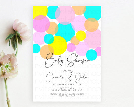 Editable Pastel Rainbow Baby Shower Invitation, Colorful Confetti, Sprinkles