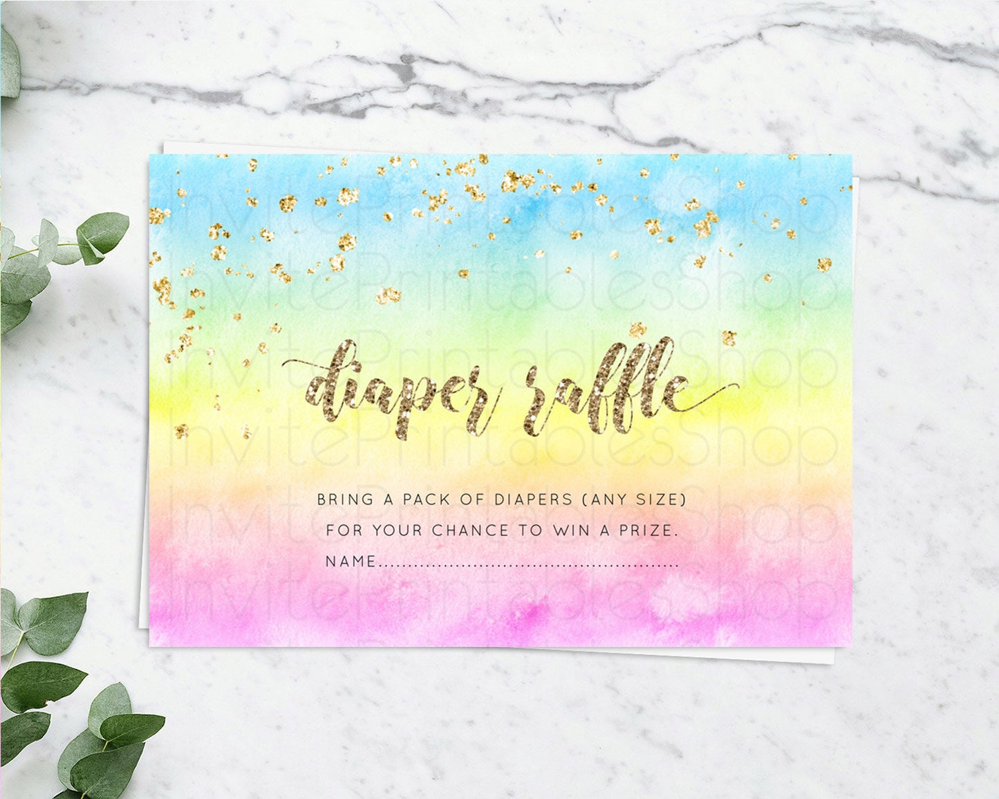 Pastel Diaper Raffle Card Pastel Rainbow Diaper Raffle Insert Colorful Ombre Watercolor Diaper Ticket Confetti Glitter Raffle Game D10479