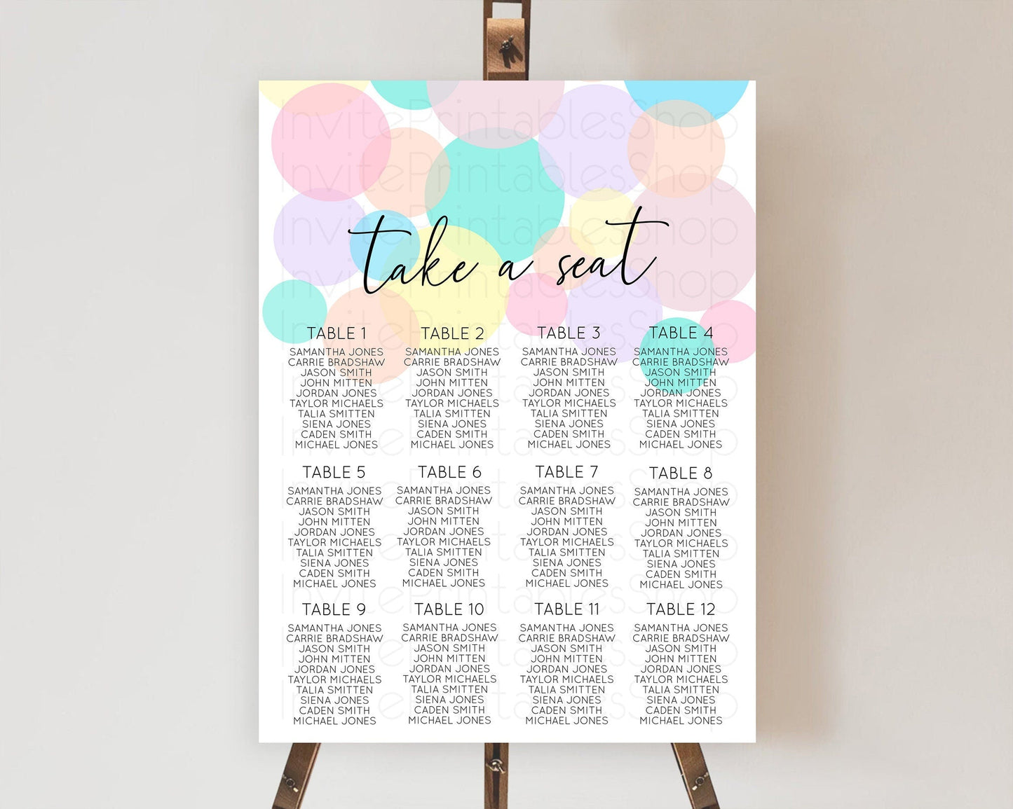 Pastel Seating Chart Pastel Confetti Seating Chart Bubbles Sprinkles Seating Sign Colorful Rainbow Decor Confetti Seating Board D10784