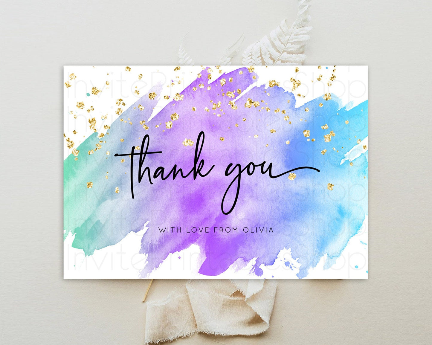 Pastel Thank You Rainbow Thank You Card Colorful Pastel Birthday Thank You Card Confetti Watercolor Pastel Teacher Thank You Cards D10491