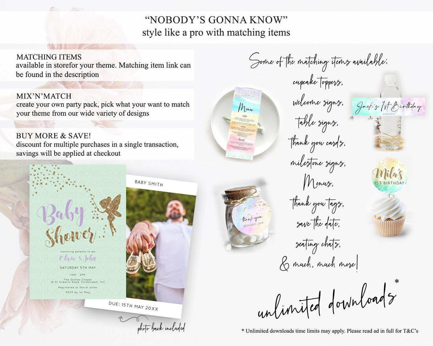 Fairy Baby Shower Invitation, Enchanted Garden, Secret Garden, Pastel Green, Glittering Magic, Pixie Dust, Whimsical Fairy, Butterfly D10908