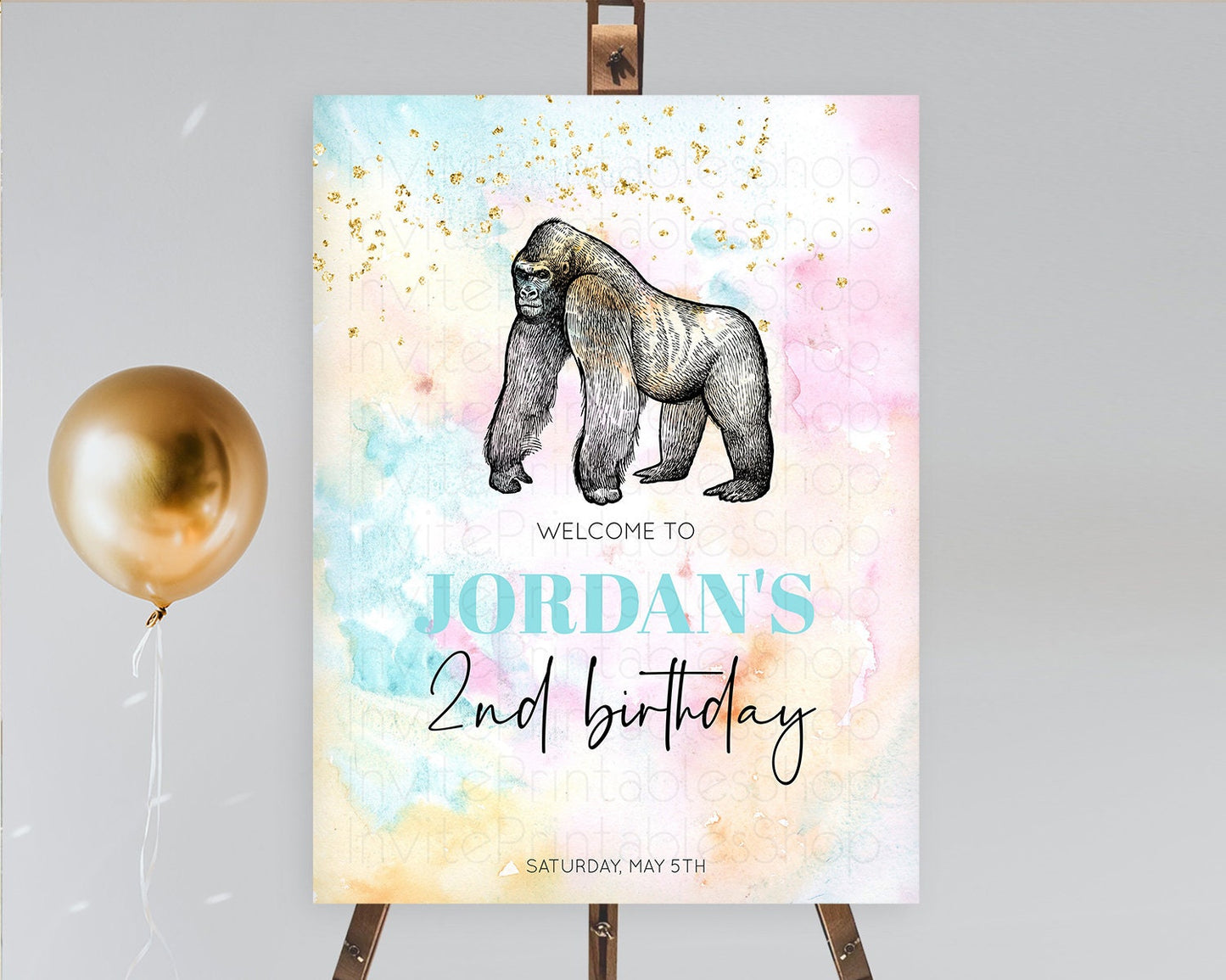 Editable Pastel Gorilla Welcome Sign Rainbow Gorilla Welcome Board Colorful