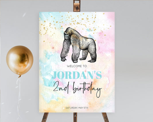 Editable Pastel Gorilla Welcome Sign Rainbow Gorilla Welcome Board Colorful