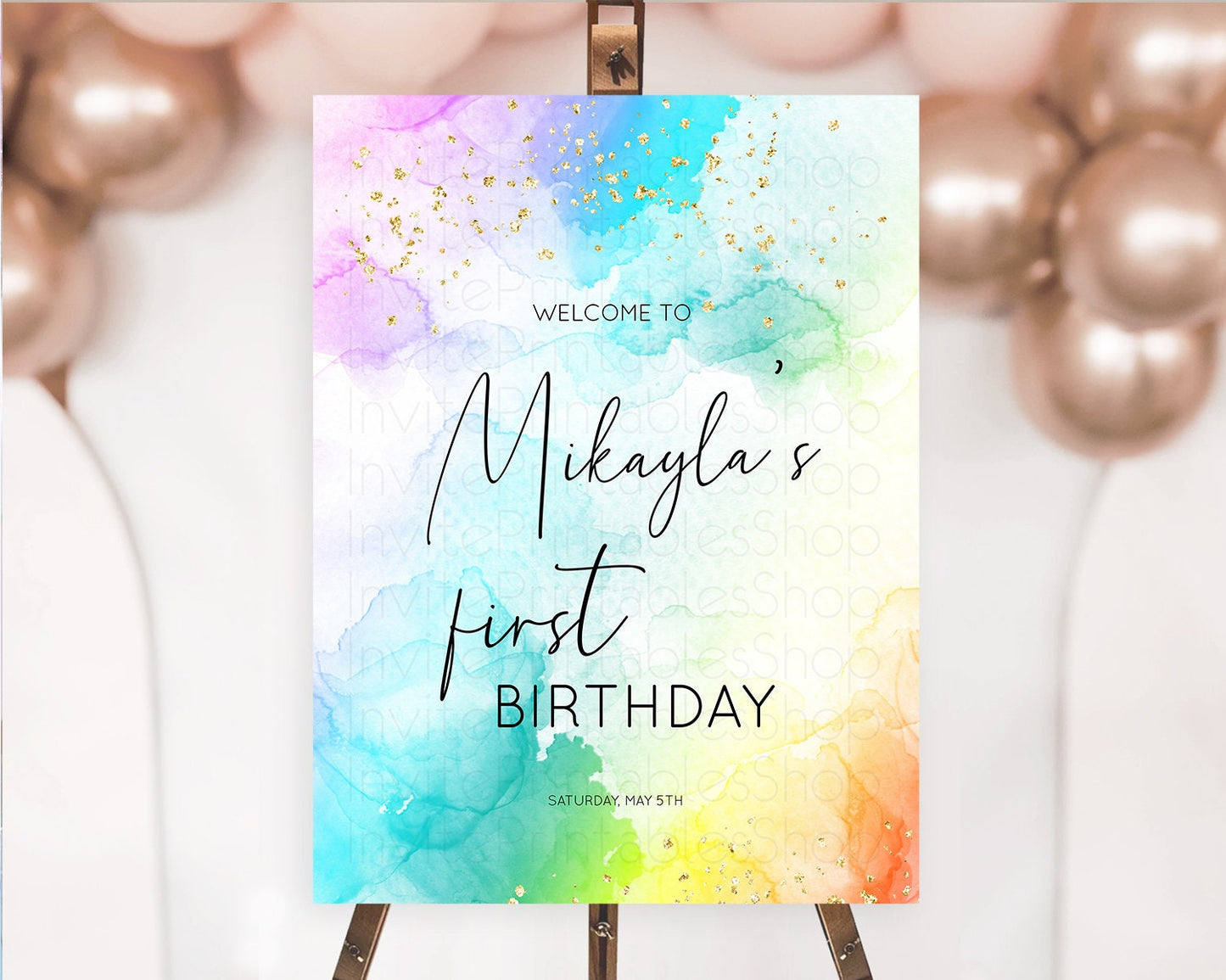 Pastel Welcome Sign Pastel Rainbow Welcome Sign Colorful Rainbow Confetti Watercolor Glitter Pastel First Birthday Welcome Sign D10771