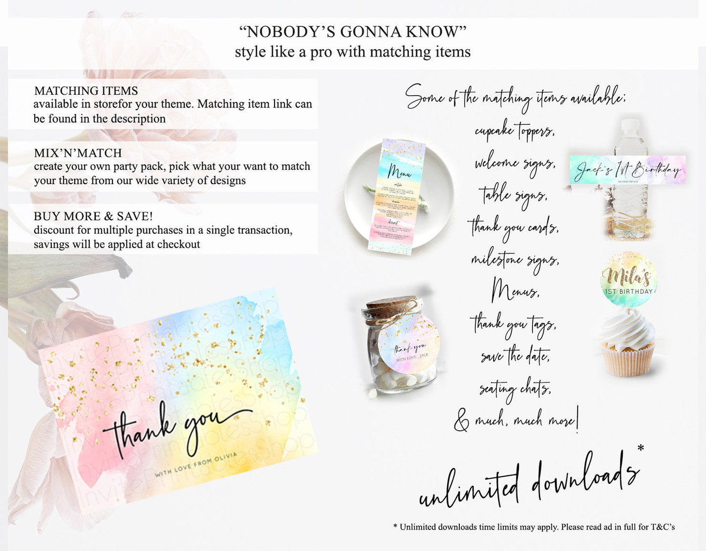 Pastel Thank You Rainbow Thank You Card Colorful Pastel Birthday Thank You Card Confetti Watercolor Pastel Teacher Thank You Cards D10557