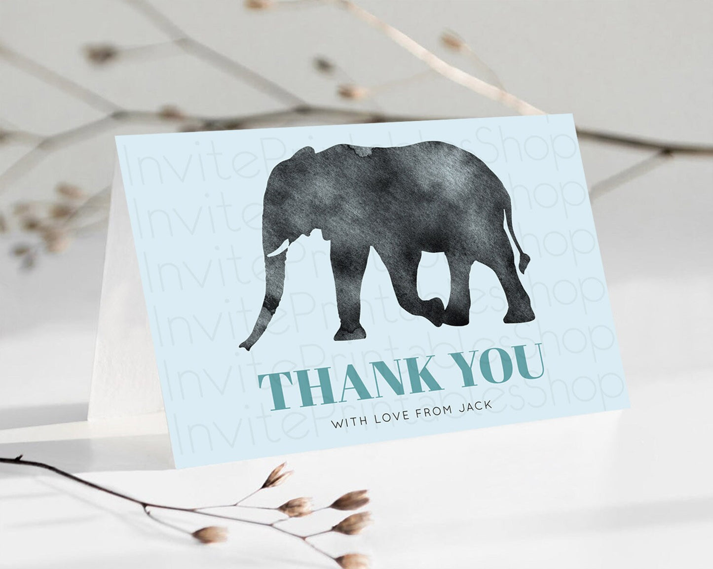 Editable Pastel Elephant Thank You Rainbow Elephant Thank You Card Colorful