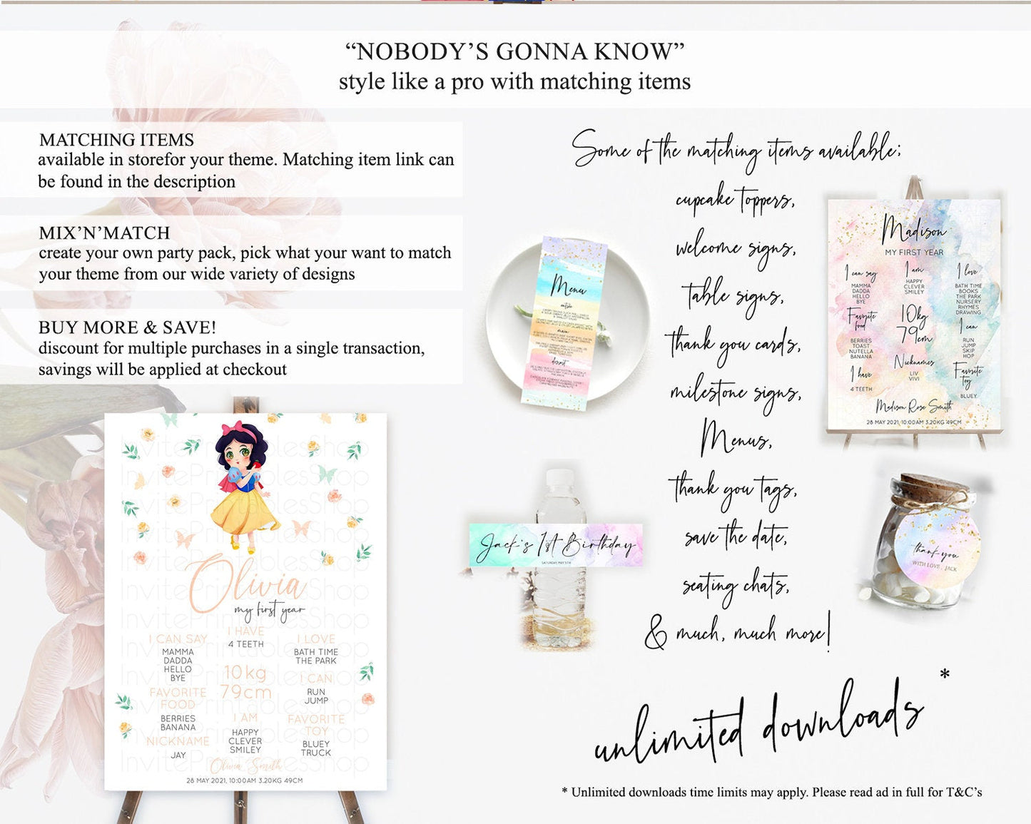 Princess First Birthday Milestone Poster Castle Milestone Board Secret Garden Enchanted Castle Pastel Floral Garden First Birthday D10356