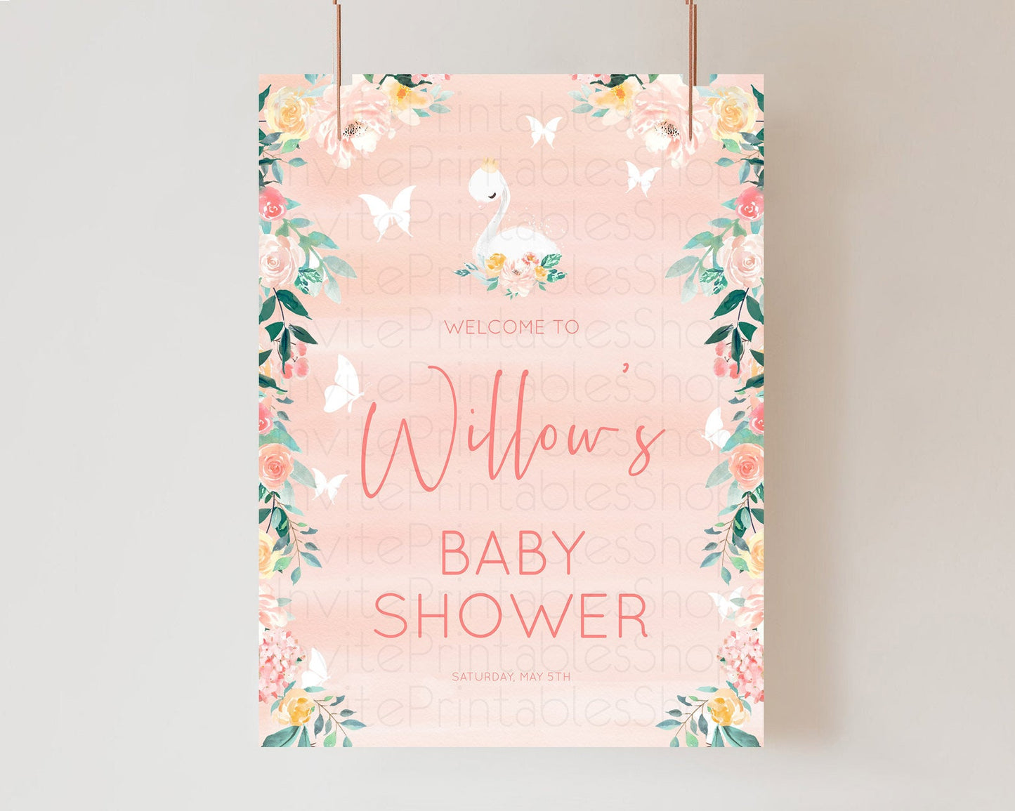 Editable Swan Baby Shower Welcome Board Swan Princess Ballet Welcome Sign En