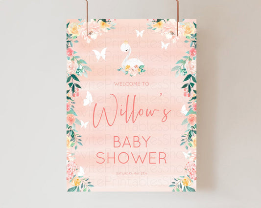 Editable Swan Baby Shower Welcome Board Swan Princess Ballet Welcome Sign En