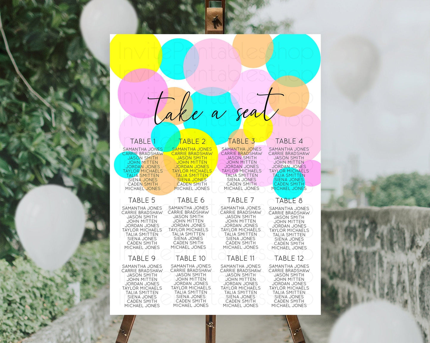 Pastel Seating Chart Pastel Confetti Seating Chart Bubbles Sprinkles Seating Sign Colorful Rainbow Decor Confetti Seating Board D10896