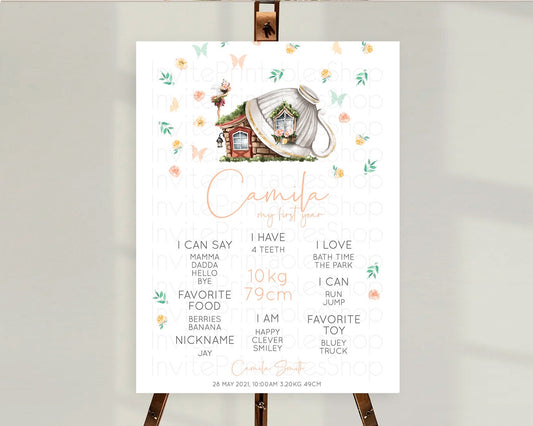 Fairy First Birthday Milestone Poster Fairy Secret Garden Milestone Board Enchanted Garden Pastel Floral Butterfly 1st Birthday Sign D10383