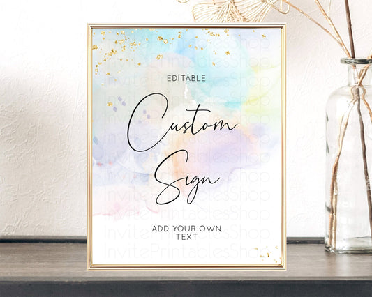 Editable Pastel Sign Ombre Table Sign Decor Pastel Ombre Rainbow Watercolor
