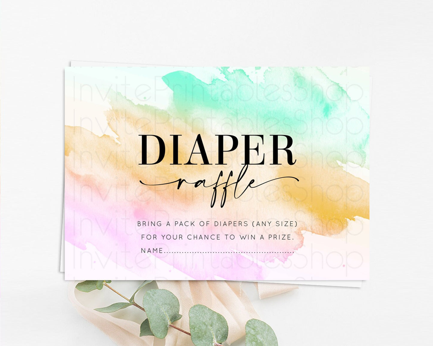 Pastel Diaper Raffle Card Pastel Rainbow Diaper Raffle Insert Colorful Ombre Watercolor Diaper Ticket Confetti Glitter Raffle Game D10962