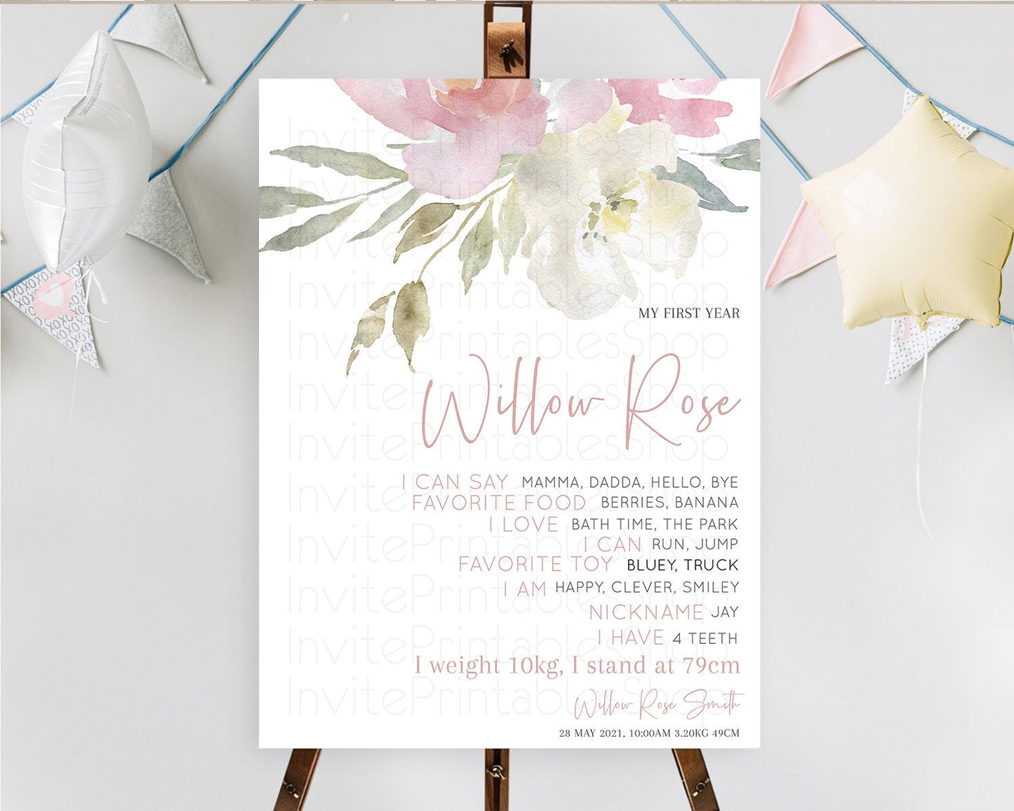 Secret Garden Milestone Board Wildflower First Birthday Milestone Poster Pastel Flowers Milestone Boho Wildflower 1st Birthday Sign D10183