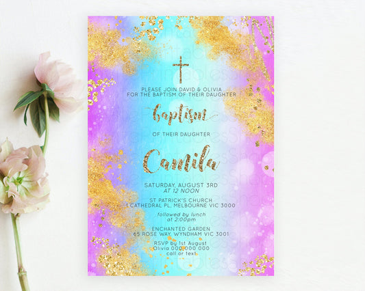 Editable Pastel Baptism Invitation Pastel Colors Watercolor Baptism 1st Birt