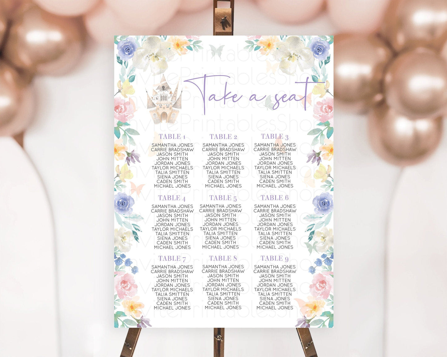 Pastel Princess Castle Seating Chart Castle Seating Chart Floral Seating Sign Princess Castle Take A Seat Castle Flower Decor D10709