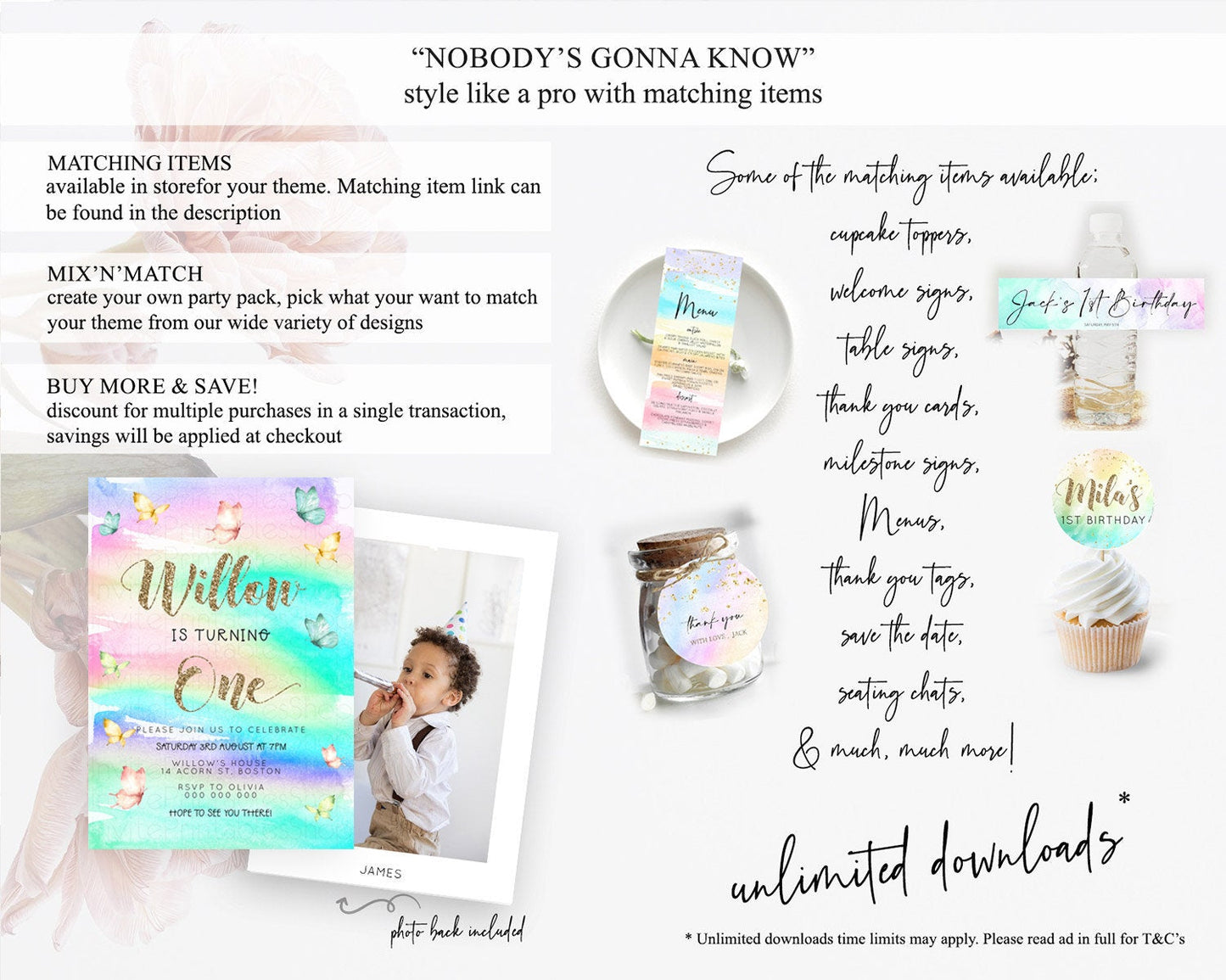 Pastel Butterfly Birthday Invitation Butterfly Birthday Invitation Colorful Splash Glitter Butterfly Garden 1st 2nd Birthday D23214