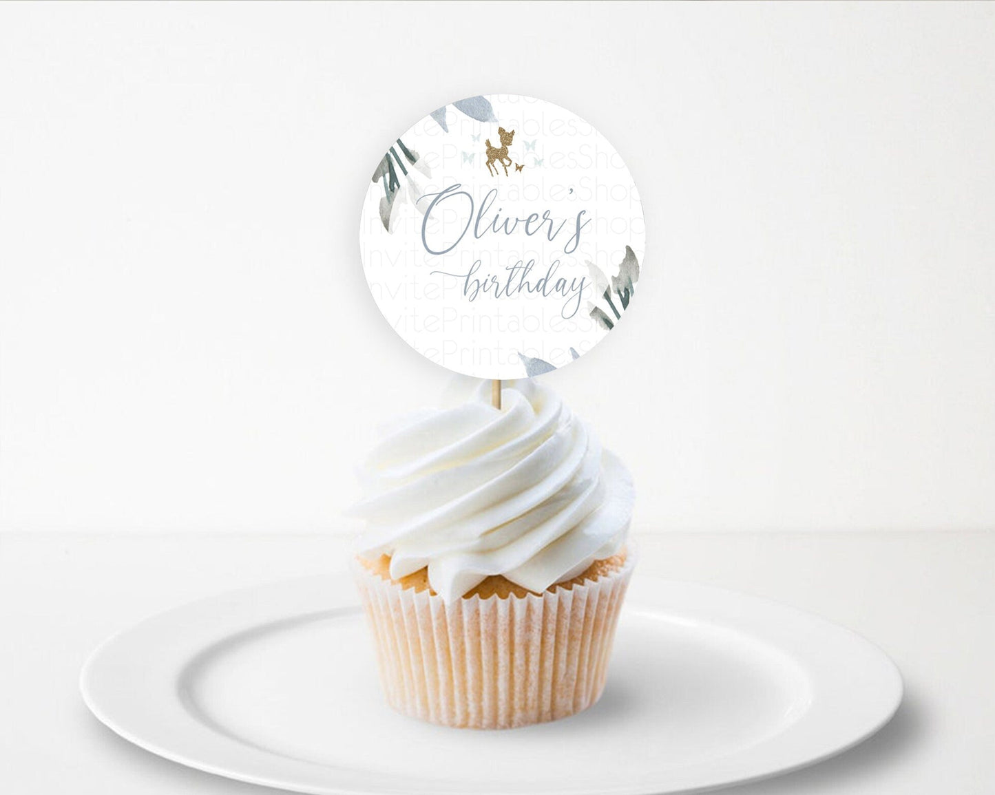 Fawn Cupcake Toppers Deer Cupcake Toppers Enchanted Forest Party Butterfly Pastel Flowers Woofland Cupcake Toppers First Birthday D10534