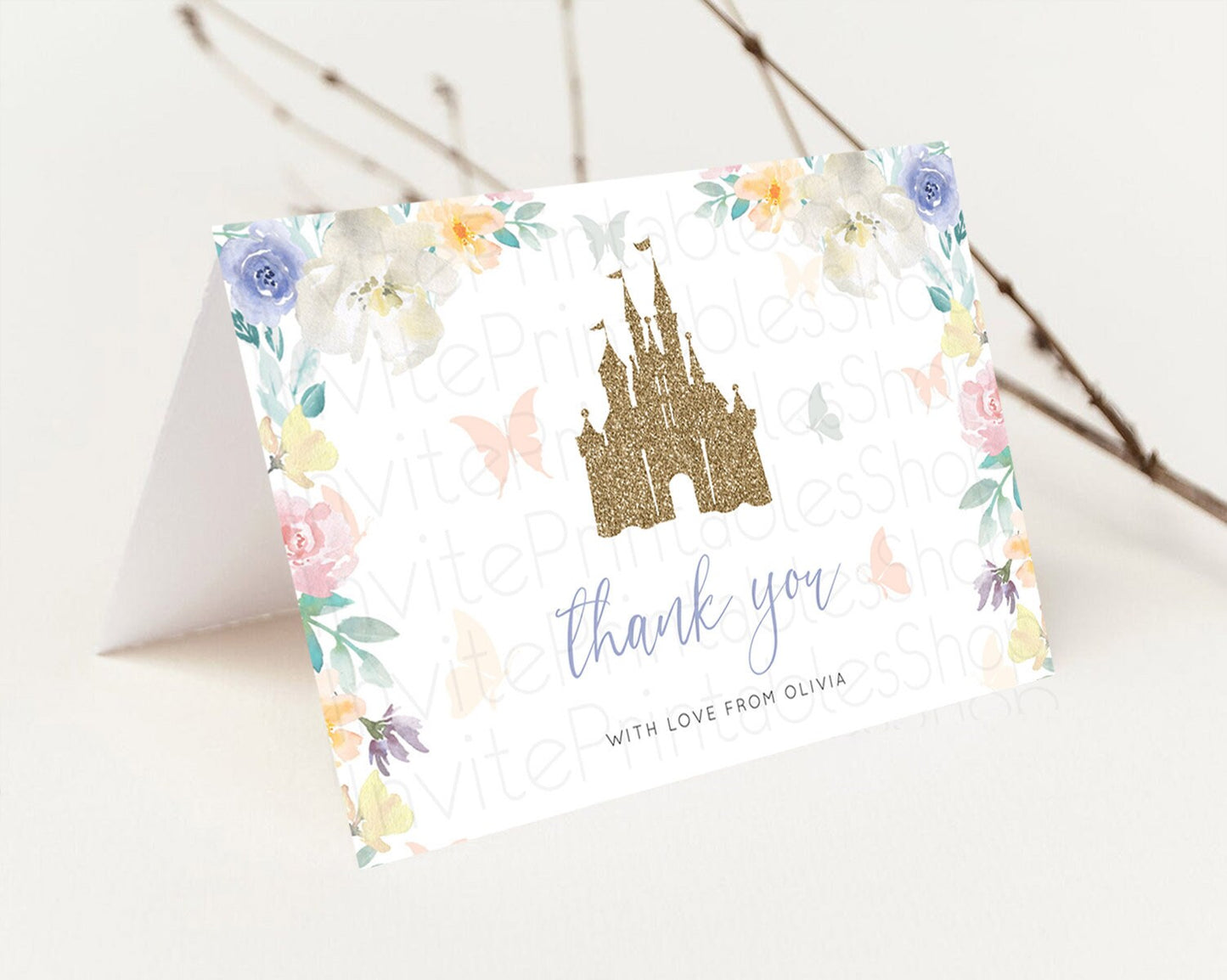 Princess Thank You Castle Thank You Card Secret Garden Birthday Thank You Card Enchanted Castle Pastel Floral Teacher Thank You Card D10931